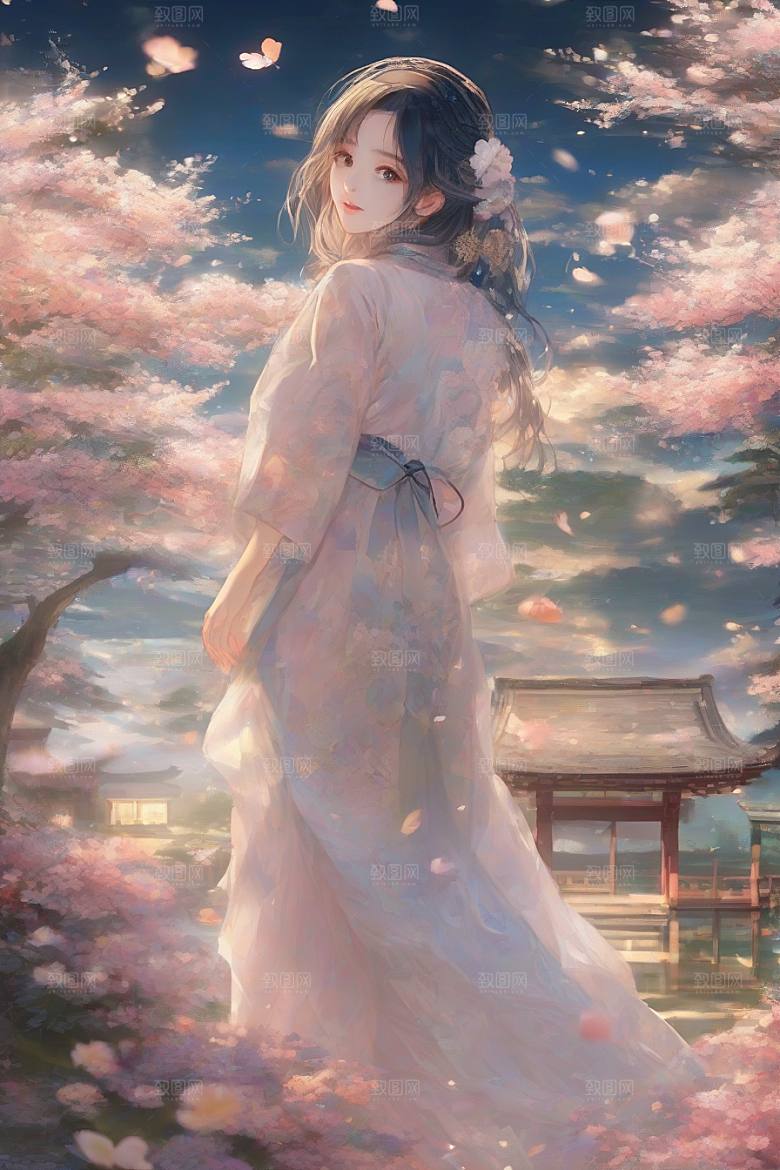 美丽少女独享绚丽背景的魅力瞬间