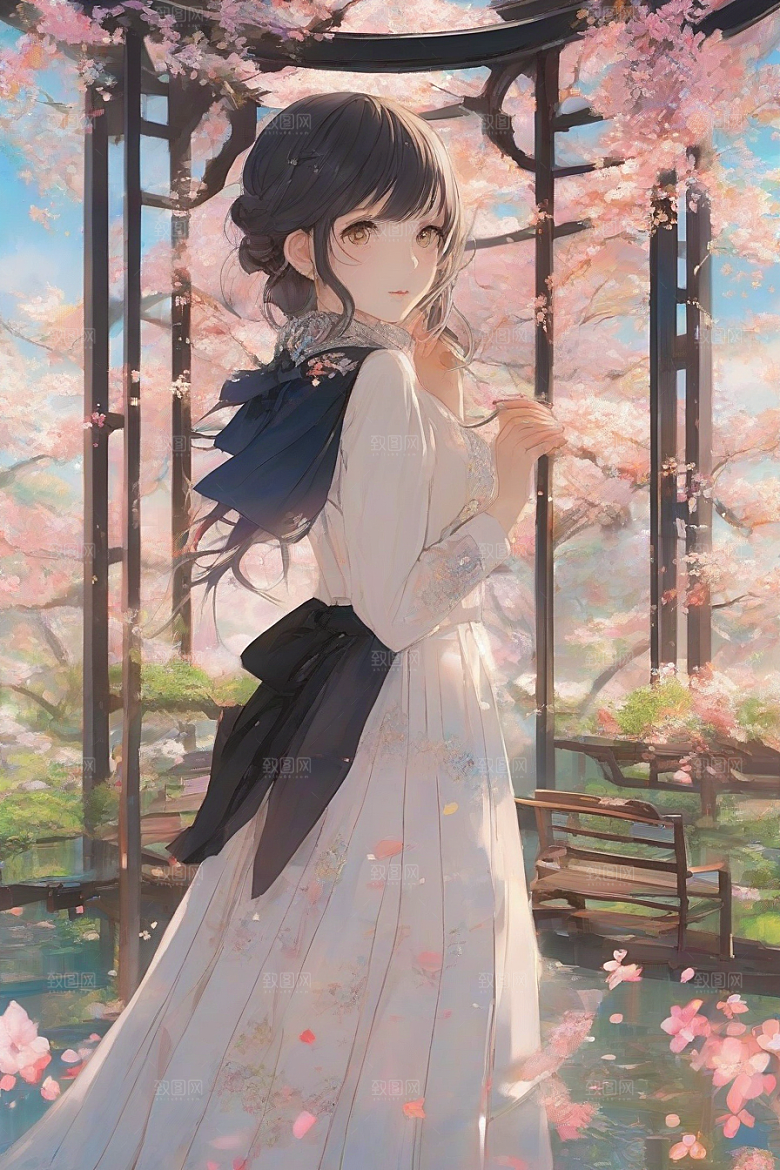 美丽少女独享绚丽背景的魅力瞬间