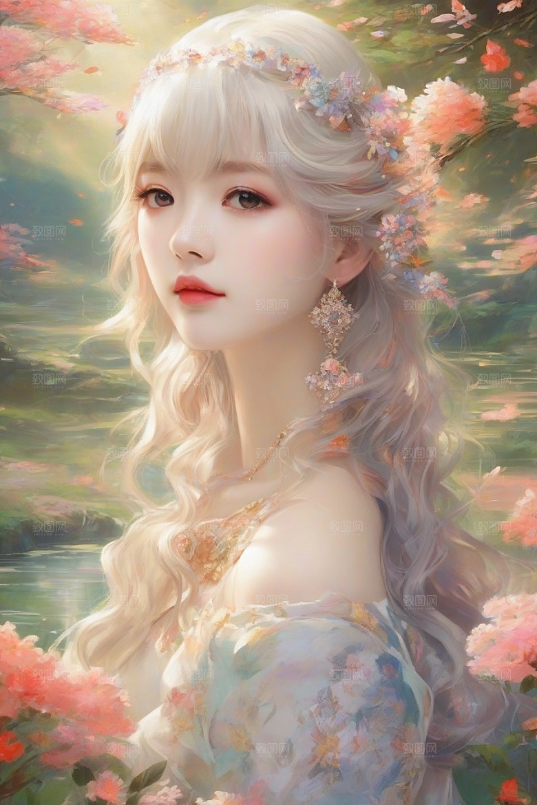 美丽少女独享绚丽背景的魅力瞬间