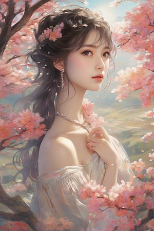 美丽少女独享绚丽背景的魅力瞬间