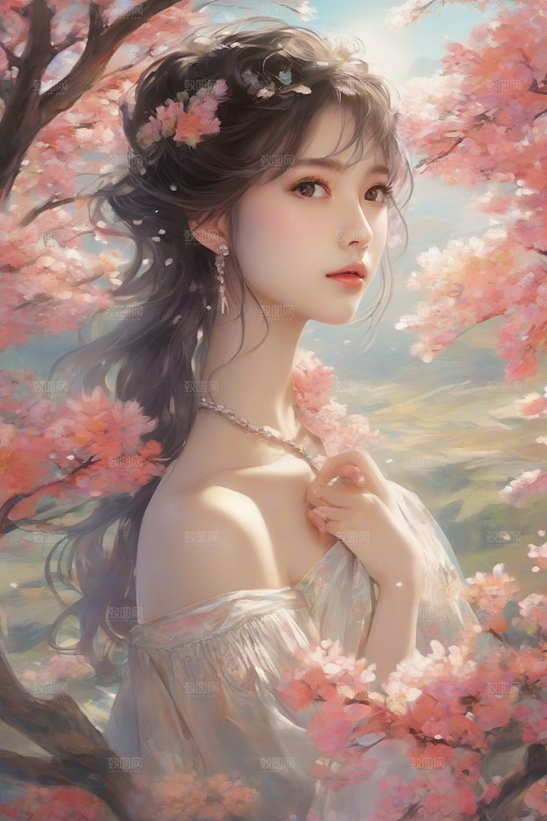 美丽少女独享绚丽背景的魅力瞬间