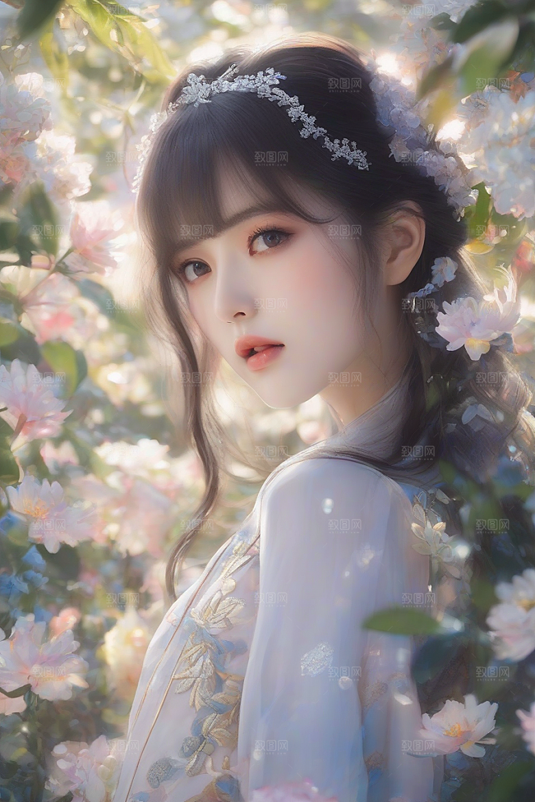 美丽少女独享绚丽背景的魅力瞬间
