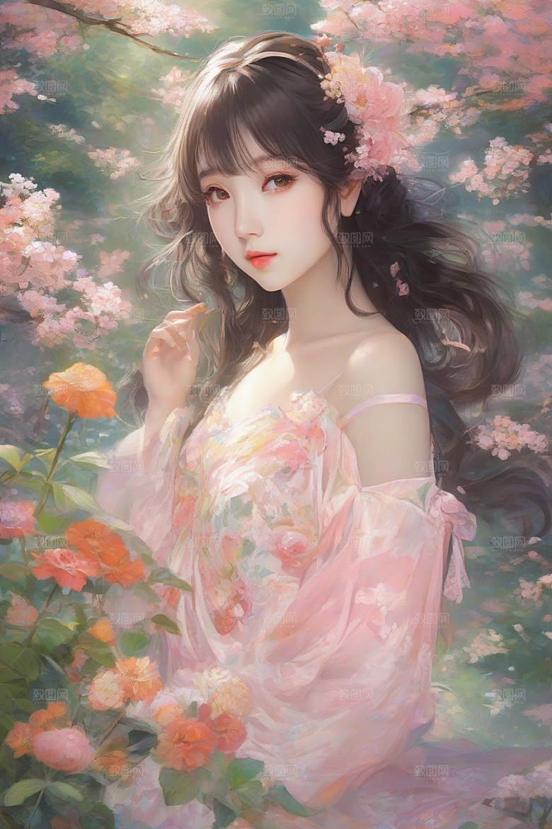 风情女子独占绚丽背景的美妙时刻