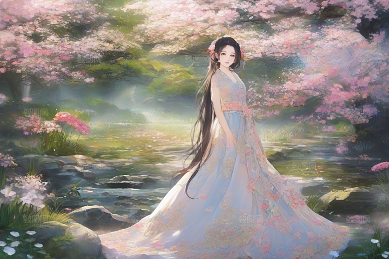 风情女子独占绚丽背景的美妙时刻