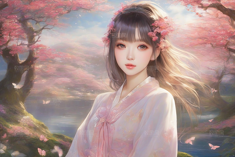 风情女子独占绚丽背景的美妙时刻