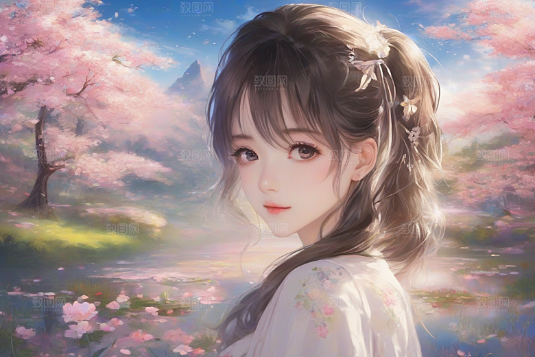 风情女子独占绚丽背景的美妙时刻