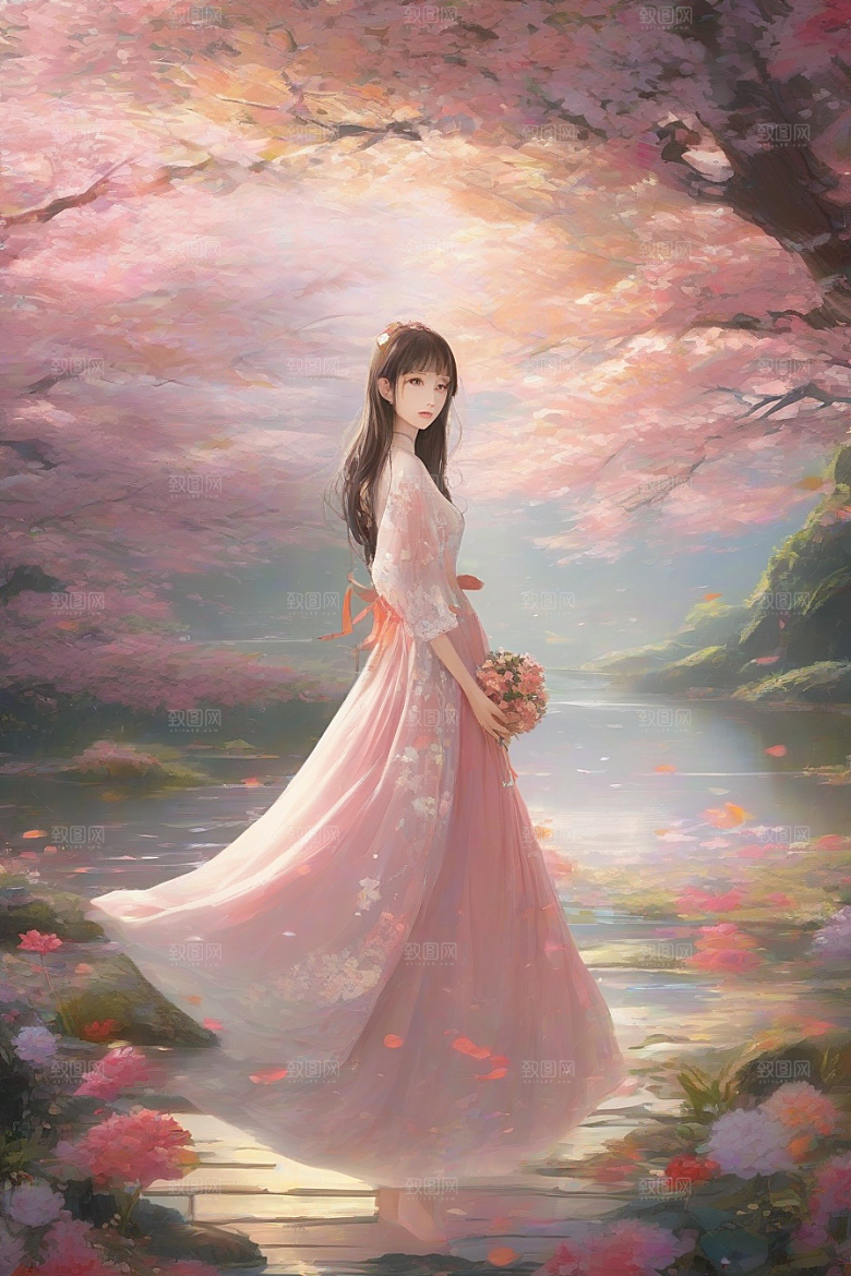 风情女子独占绚丽背景的美妙时刻