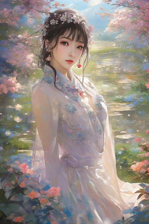 风情女子独占绚丽背景的美妙时刻