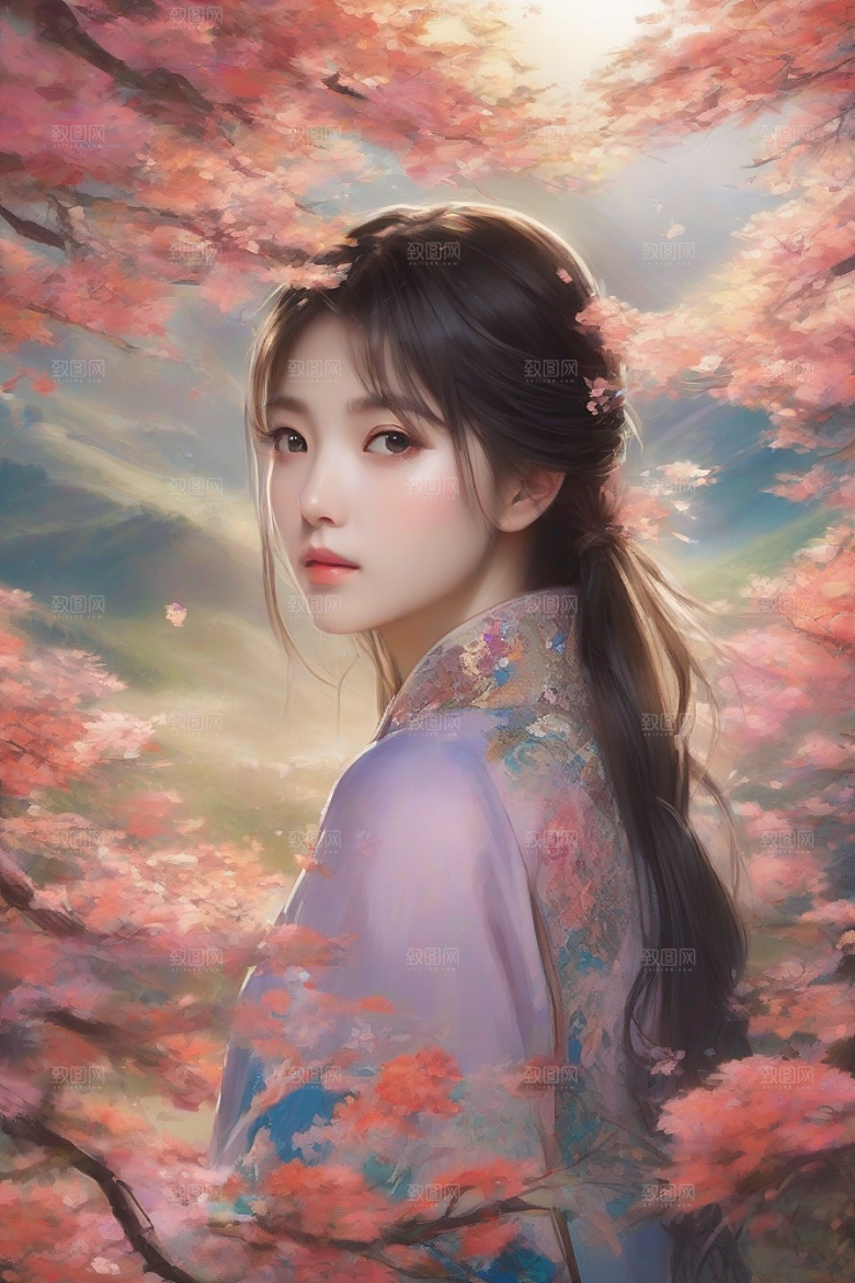 风情女子独占绚丽背景的美妙时刻