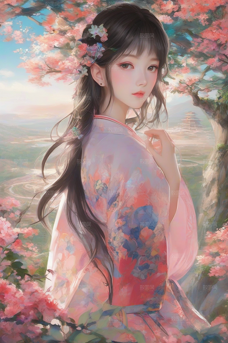 风情女子独占绚丽背景的美妙时刻
