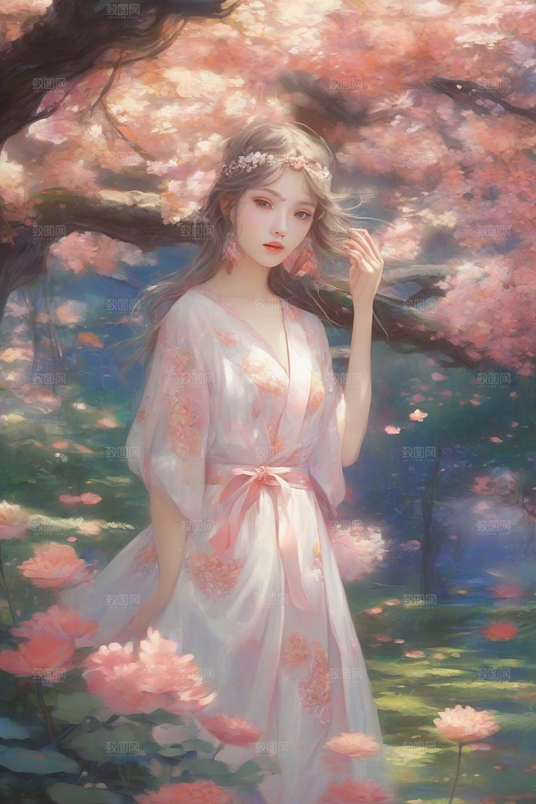 绚丽背景中的绝美女子尽显魅力