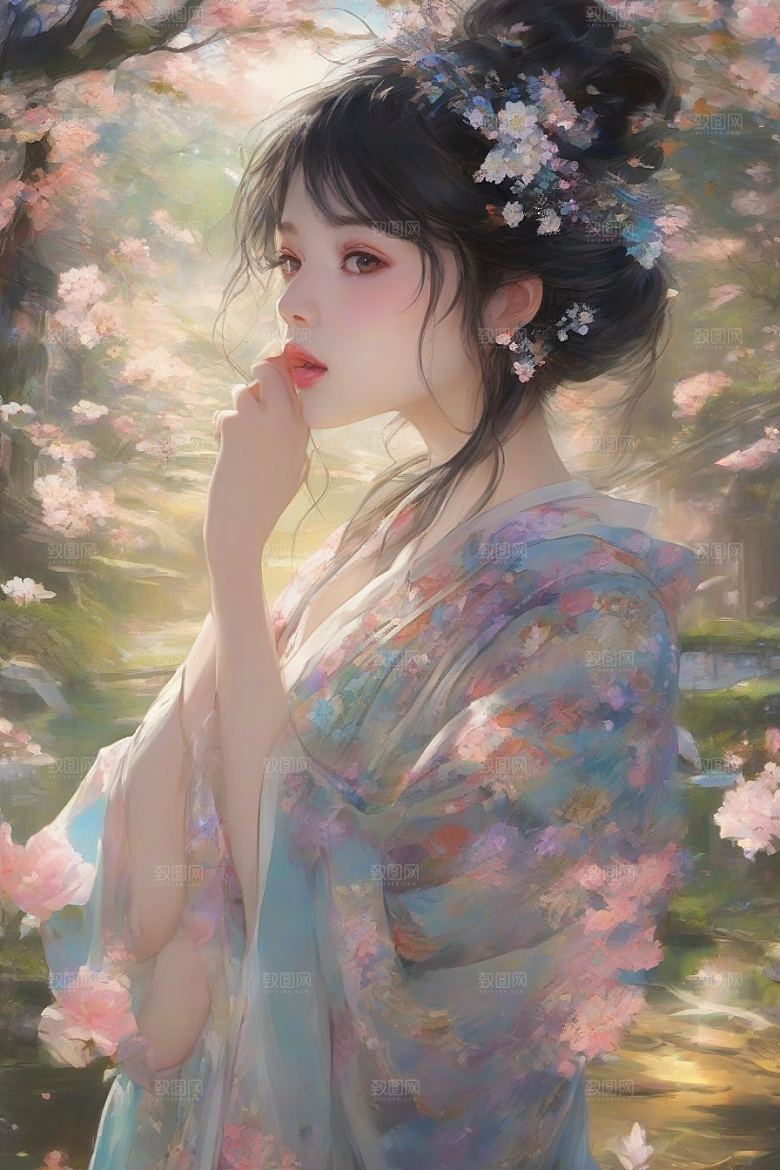 美丽少女与绚丽背景的完美碰撞