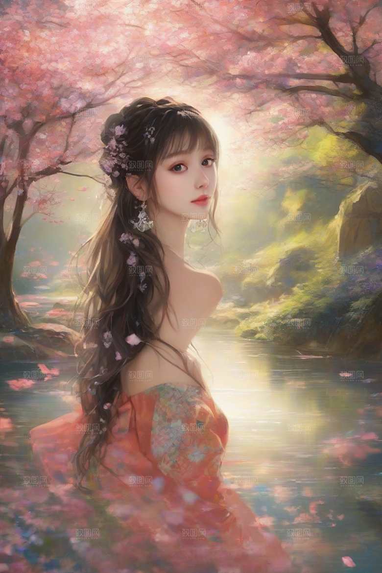 美丽少女与绚丽背景的完美碰撞