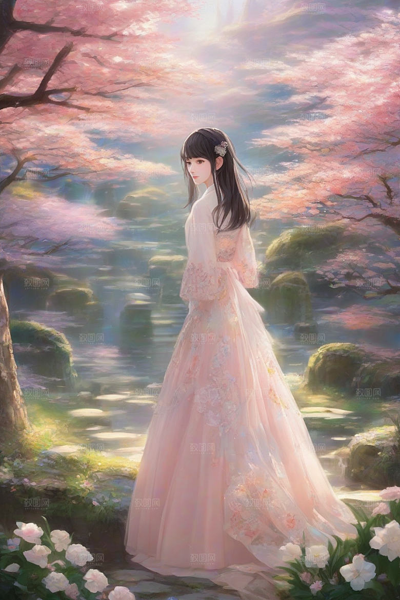 绚丽背景中的绝美女子尽显魅力