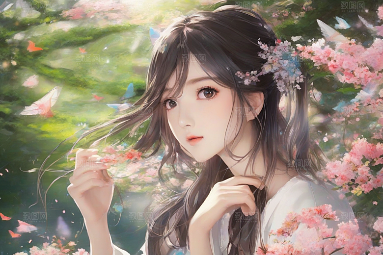 绚丽背景中的绝美女子尽显魅力