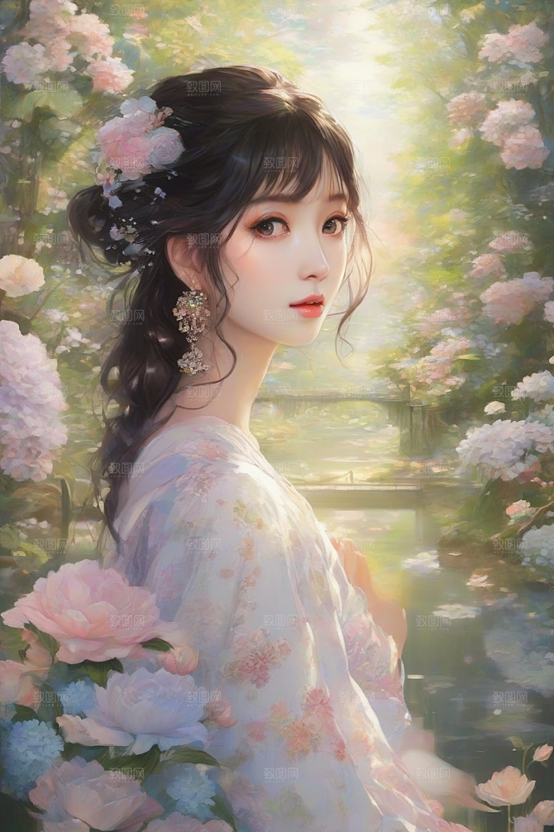 绚丽背景中的绝美女子尽显魅力