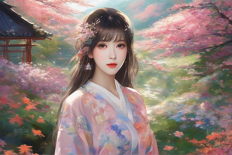 绚丽背景中的绝美女子尽显魅力