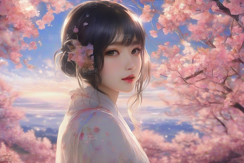 绚丽背景中的绝美女子尽显魅力