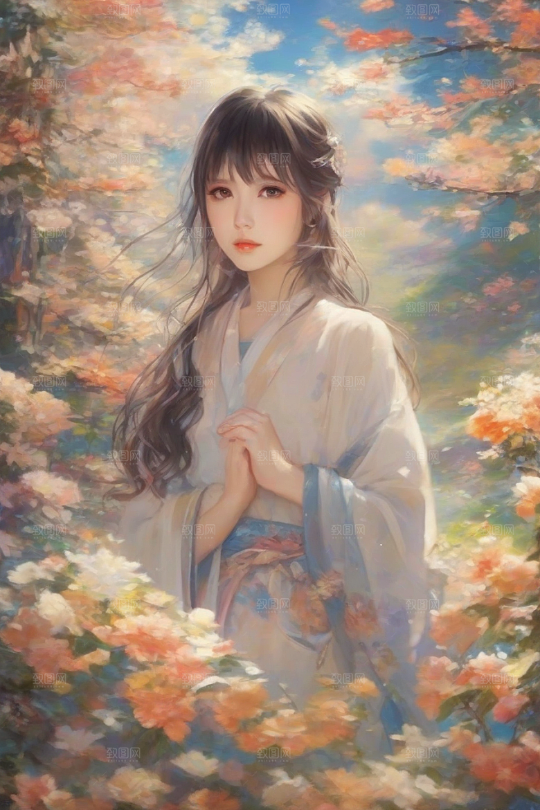 绚丽背景中的绝美女子尽显魅力