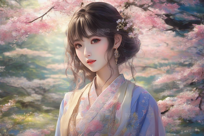绚丽背景中的绝美女子尽显魅力
