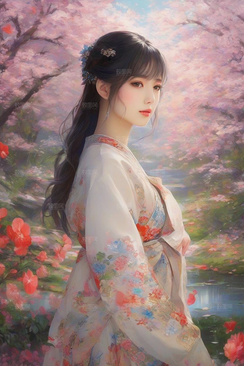 绚丽背景中的绝美女子尽显魅力