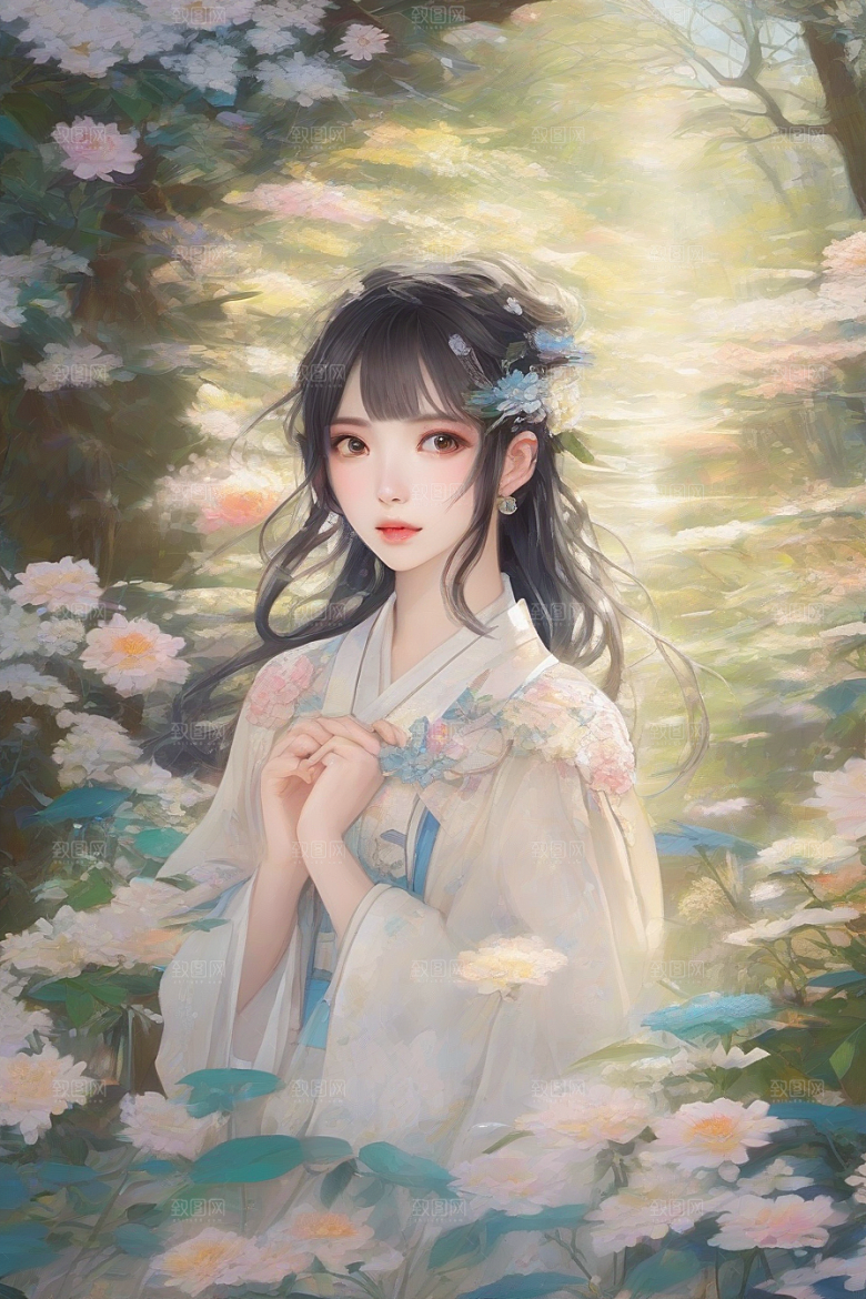 绚丽背景中的绝美女子尽显魅力
