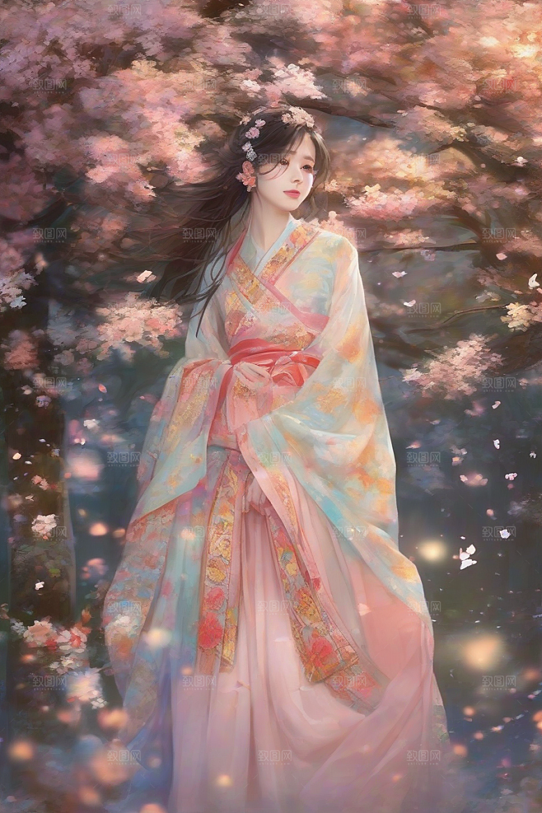 魅力女子独步绚丽背景的绝佳场景