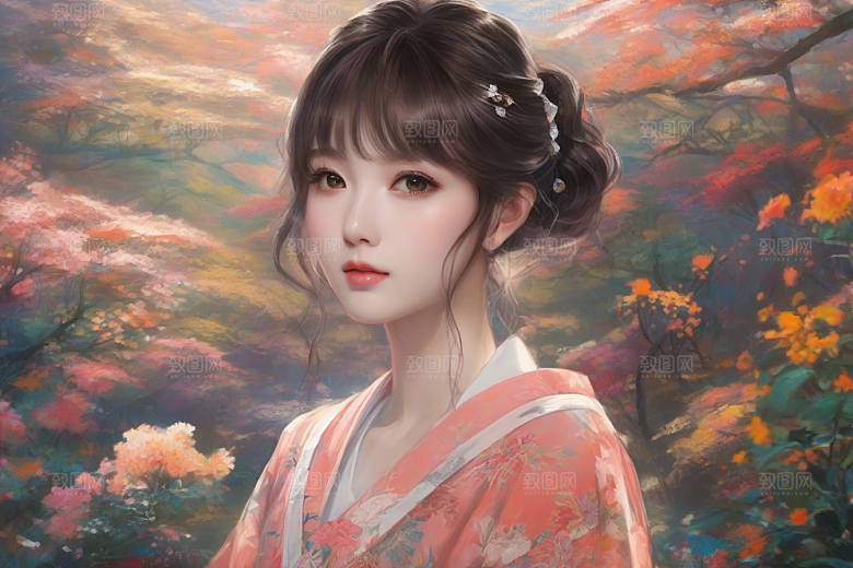 魅力女子独步绚丽背景的绝佳场景