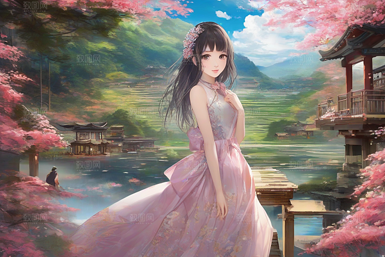 魅力女子独步绚丽背景的绝佳场景
