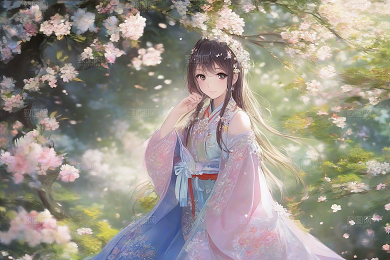 迷人少女独享绚丽背景的华美时刻