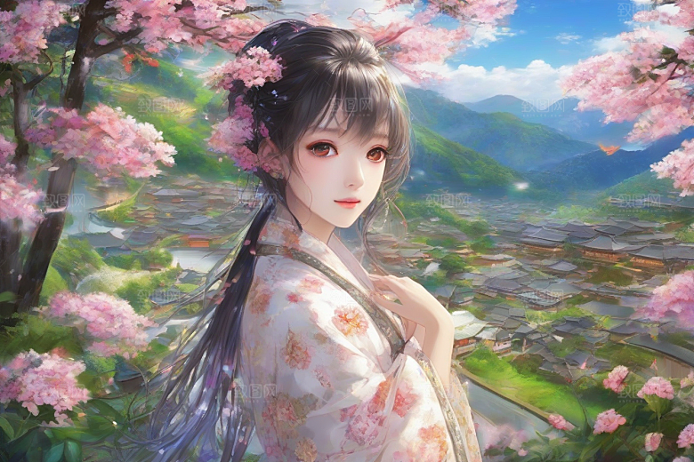 迷人少女独享绚丽背景的华美时刻