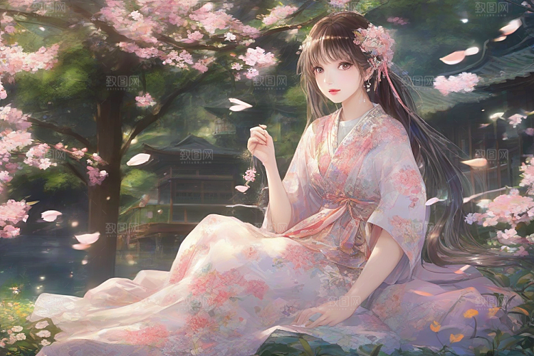 迷人少女独享绚丽背景的华美时刻