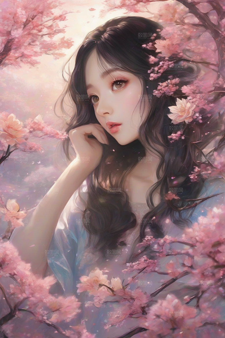 迷人少女独享绚丽背景的华美时刻