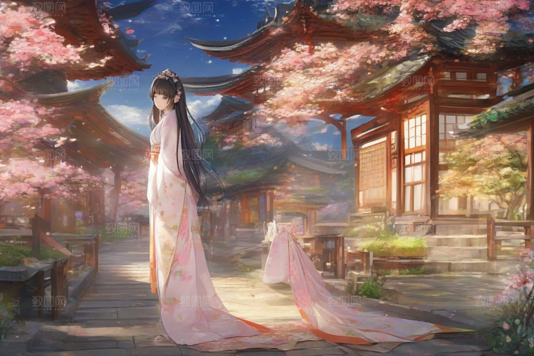 迷人少女独享绚丽背景的华美时刻