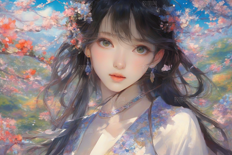 绝美少女与绚烂背景的完美融合