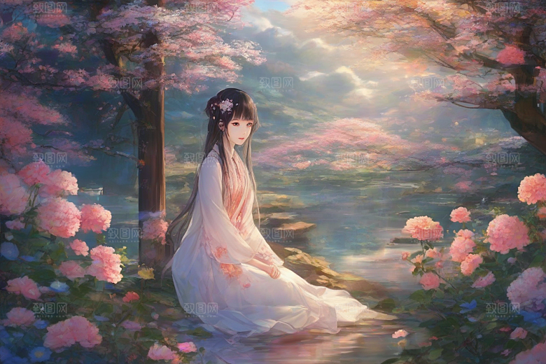 绝美少女与绚烂背景的完美融合