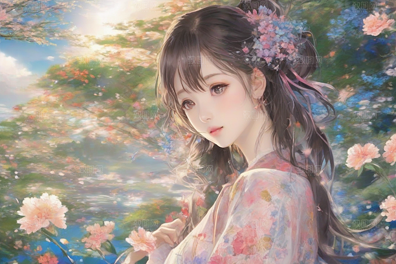 绝美少女与绚烂背景的完美融合