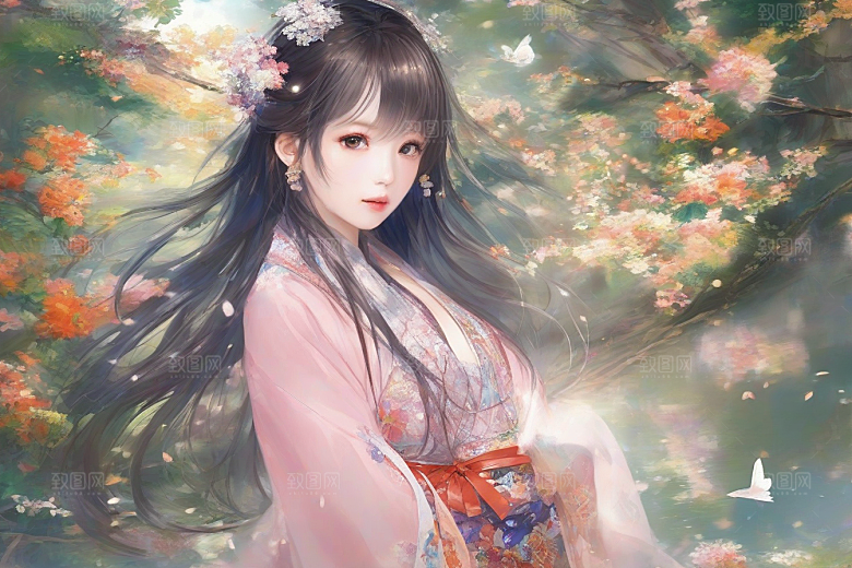 绝美少女与绚烂背景的完美融合