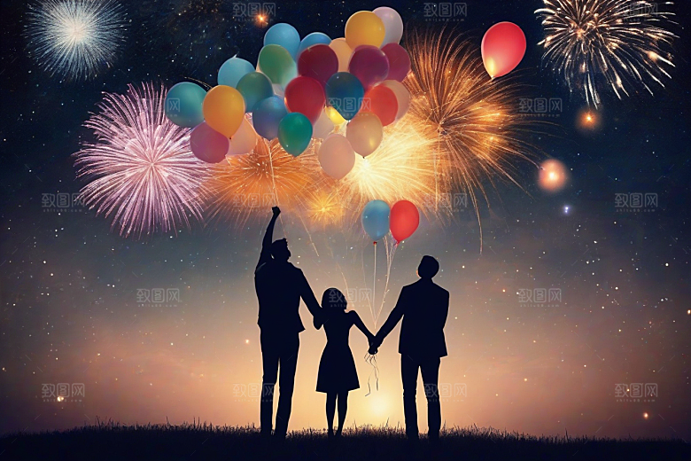 情侣眷恋烟花照亮浪漫夜空