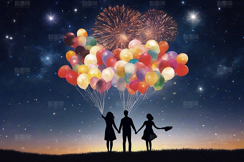 情侣眷恋烟花照亮浪漫夜空