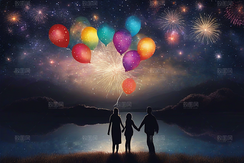 情侣眷恋烟花照亮浪漫夜空