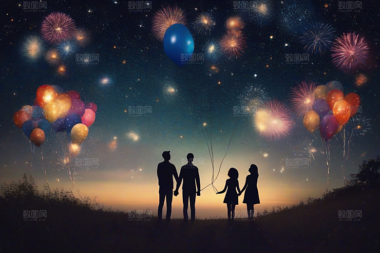 情侣眷恋烟花照亮浪漫夜空