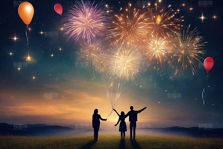 烟花灿烂情侣共度浪漫之夜