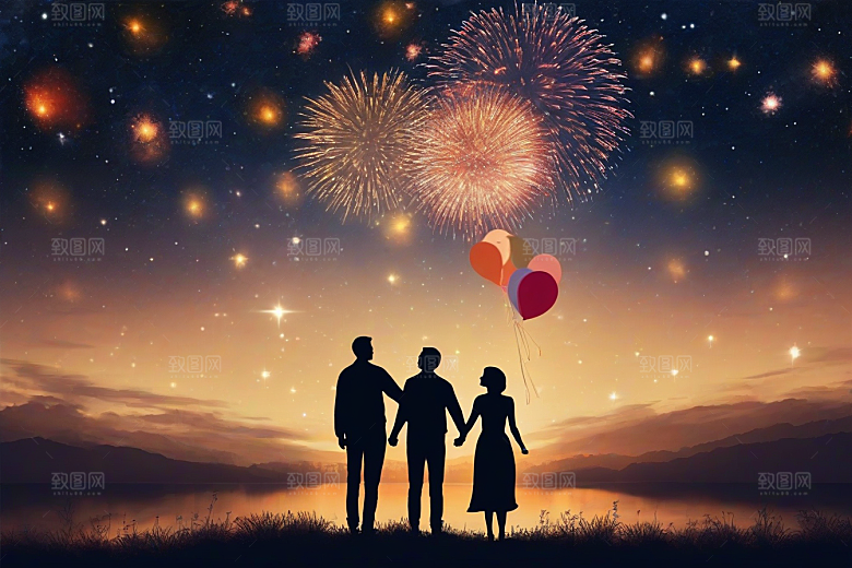 烟花灿烂情侣共度浪漫之夜