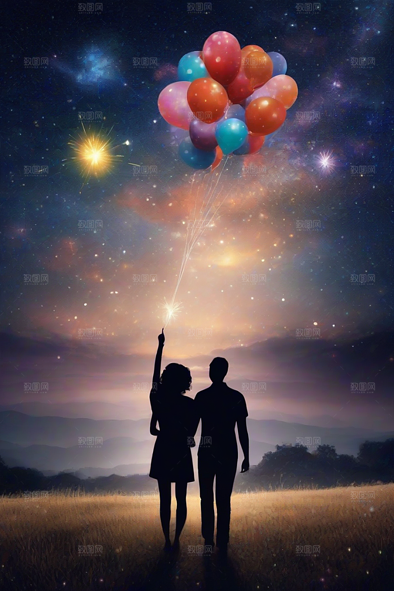 爱情之夜烟花点亮星空浪漫