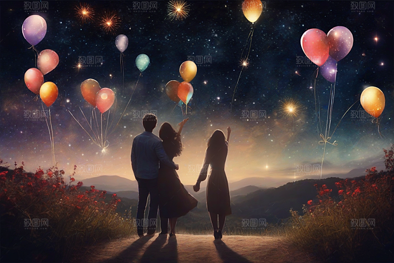 爱情之夜烟花点亮星空浪漫