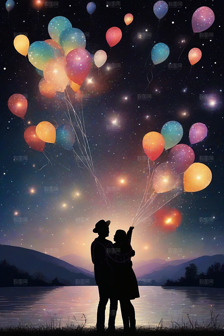 爱情之夜烟花点亮星空浪漫