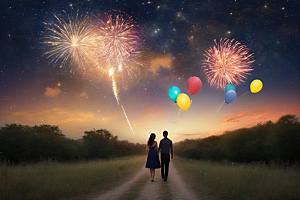 爱情之夜烟花点亮星空浪漫
