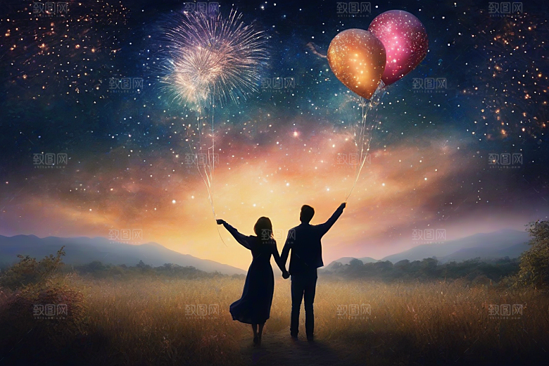 爱情之夜烟花点亮星空浪漫