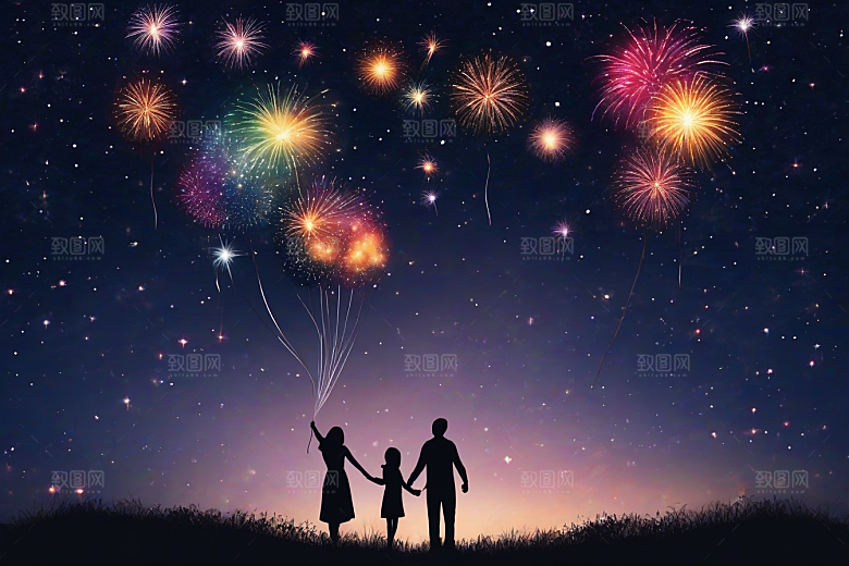 爱情之夜烟花点亮星空浪漫